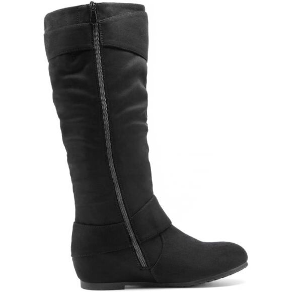 Women's Wide Calf Knee High Boots, Fur-lined Low Hidden Wedge Boots - Picture 2 of 7